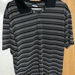Nike Black and White Striped Men's Polo Shirt